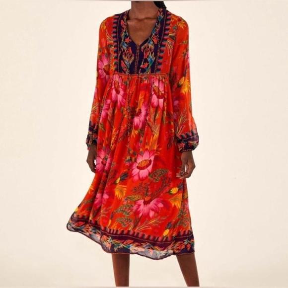 FARM Rio Dresses & Skirts - EUC Farm Rio Floral Tropical Red Midi Dress Size Small